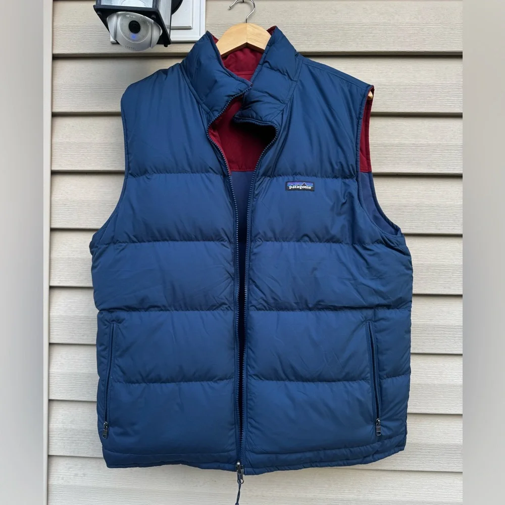 Patagonia Reversible Bivy Puffer Down Vest blue and red jacket